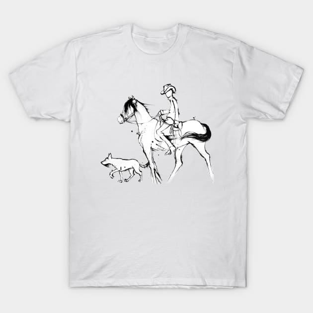 Country By Heart - Cowboy with his horse and dog T-Shirt by Running Duck Studio